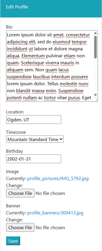 The dialog for editing your account. All existing information is prefilled and will be updated once the form is submitted.