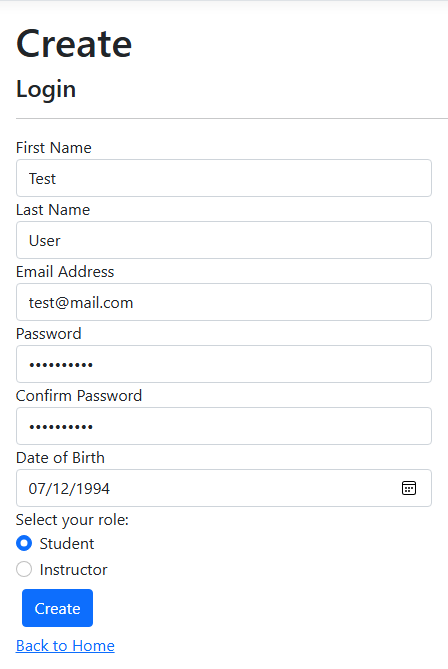 The register form for new users to create an account.